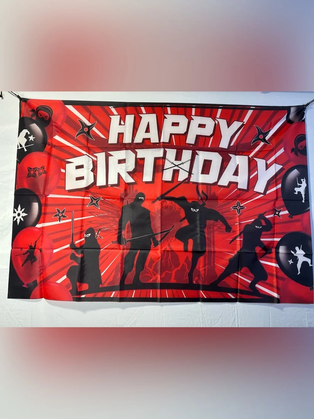 Ninja Theme Happy Birthday Backdrop Banner 5x3Ft.